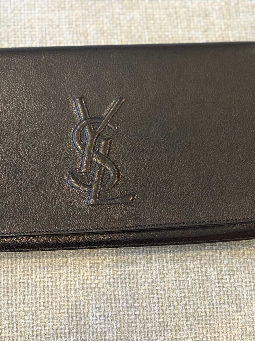 Saint Laurent Embossed YSL Black Leather Clutch